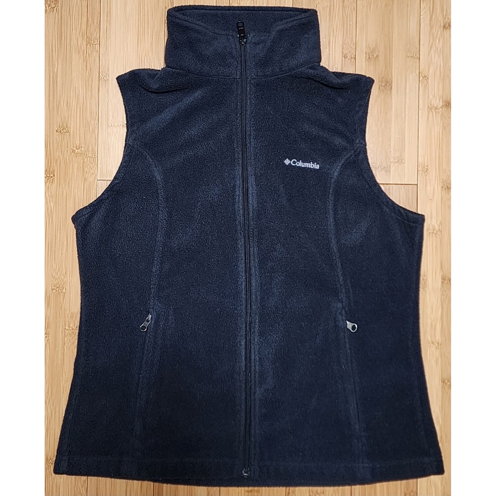 Columbia Vest Womens Large Black Fleece Sweater Jacket Full Zip Outdoor WL1023